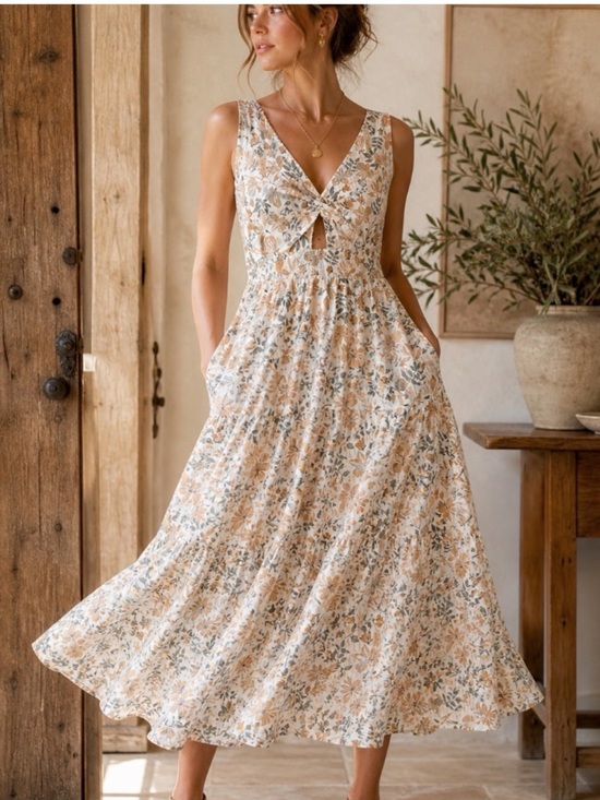 Joie Dresses & Skirts - Joie Beige Floral Twist-Front Tiered Sleeveless Maxi Dress Size 6
